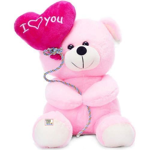 I Love You Balloon Heart Teddy Bear for Valentine Day Gift of Girl - 20 cm (Pink)