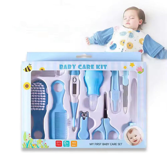 10 In 1 Baby Grooming Kit,Portable Baby Grooming Kit For New Born Baby,Finger Brush,Baby Nail Scissor,Baby Nail Cutter,Tweezer,Nail Filer,Newborn,Infants,Toddlers (10 In 1), Blue,White