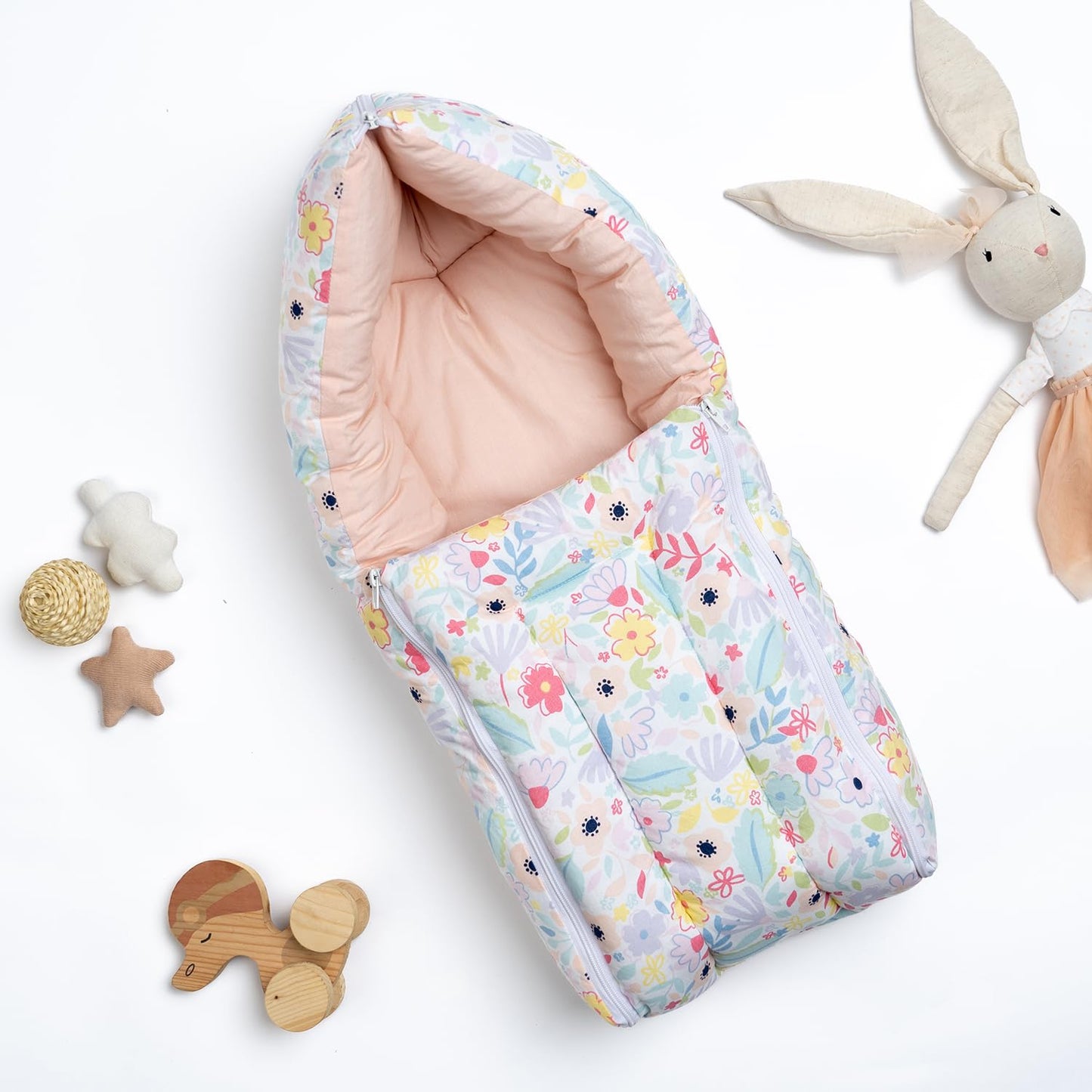 3 in 1 Baby Sleeping Bag & Carry Nest | Cotton Bedding Set for Infants & New Born Baby | Portable/Travel & Skin Friendly | 0-6 Months (Ditsy Bloom)