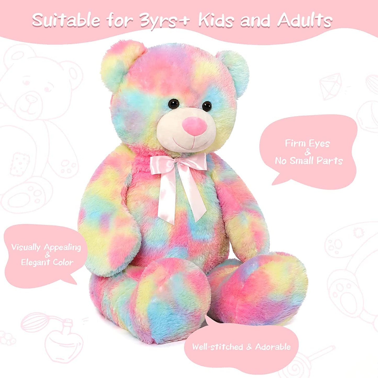 Teddy Bear Giant Stuffed Plush Rainbow Purple Soft Gifts for Valentine Day