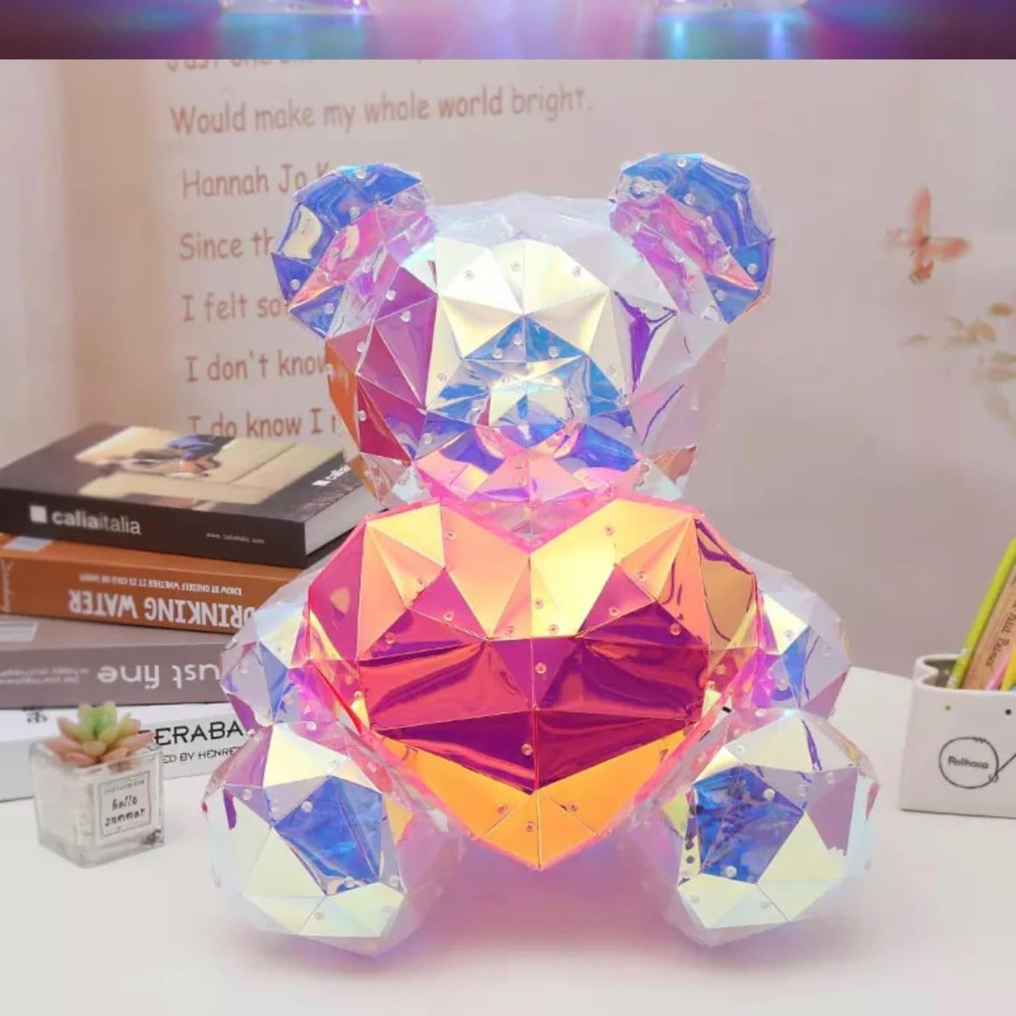 Led Teddy Bear With Heart Holographic Glow Lamp- Unique Magical Valentine Gift