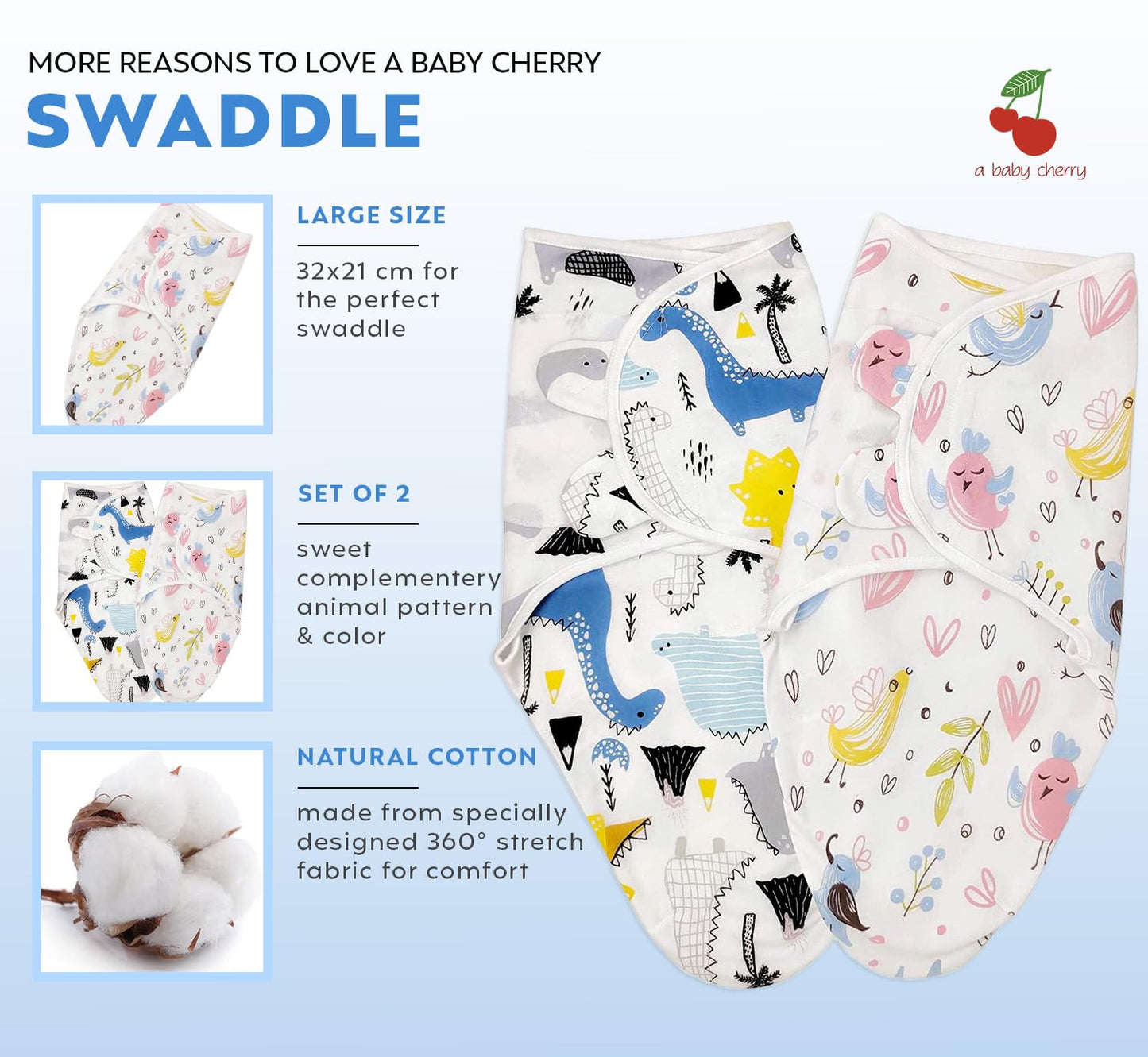 Baby Swaddle Wrap || Adjustable for Newborn || 100% Cotton Soft || Baby Blanket for 0-6 Months - Pack of 2 (Multi-Color, 200 GSM)