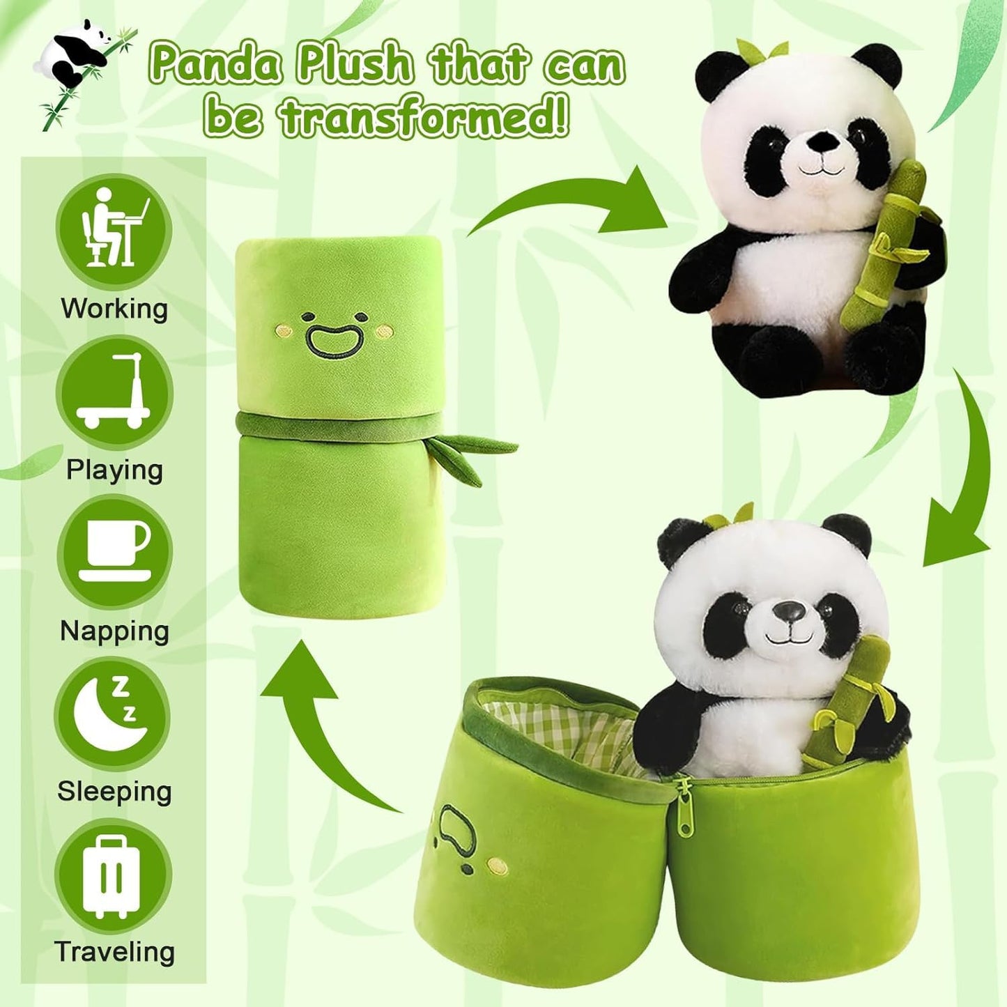 Bamboo Panda Plush Toy - Soft Stuffed Panda Bear Pillow and Plushie