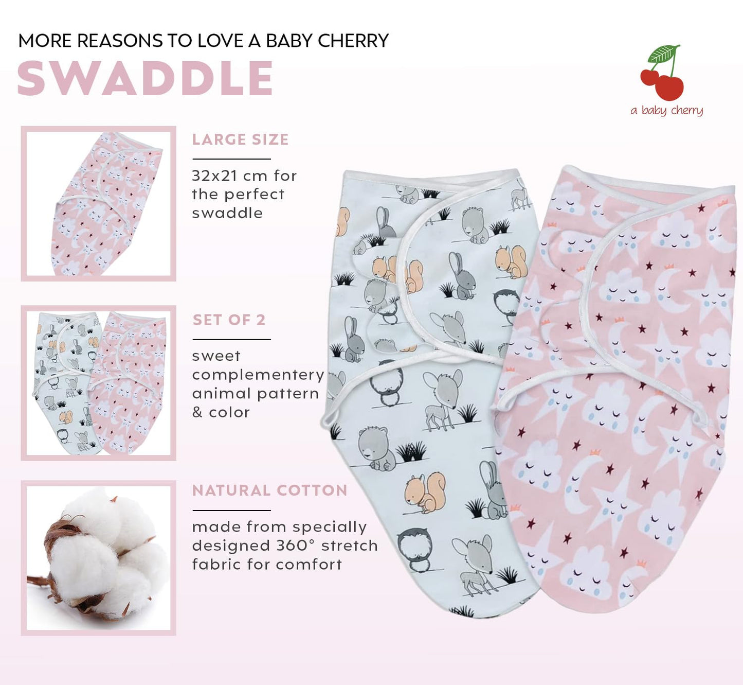 Baby Swaddle Wrap || Adjustable for Newborn || 100% Cotton Soft || Baby Blanket for 0-6 Months - Pack of 2