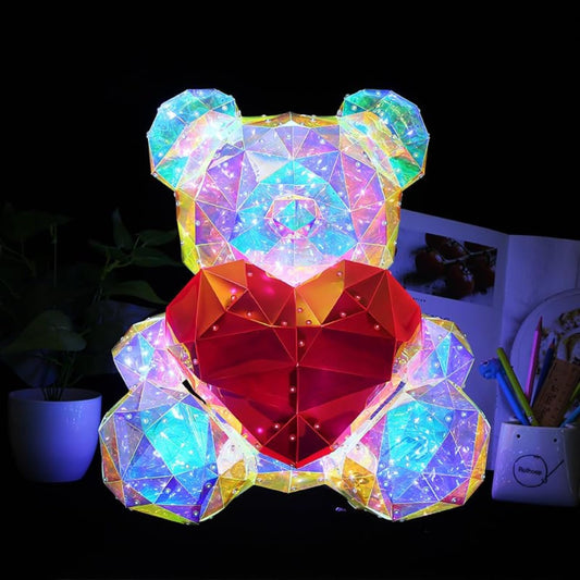 Led Teddy Bear With Heart Holographic Glow Lamp- Unique Magical Valentine Gift