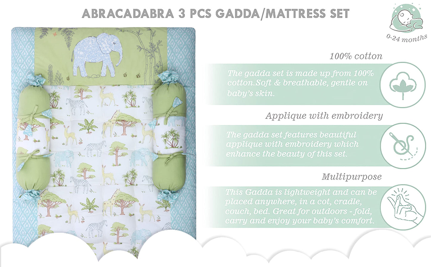 Cotton Bedding Set (3 Pieces, 0-2 Years, 88 Cm X 60 Cm, Savanna, Green, Single Size)