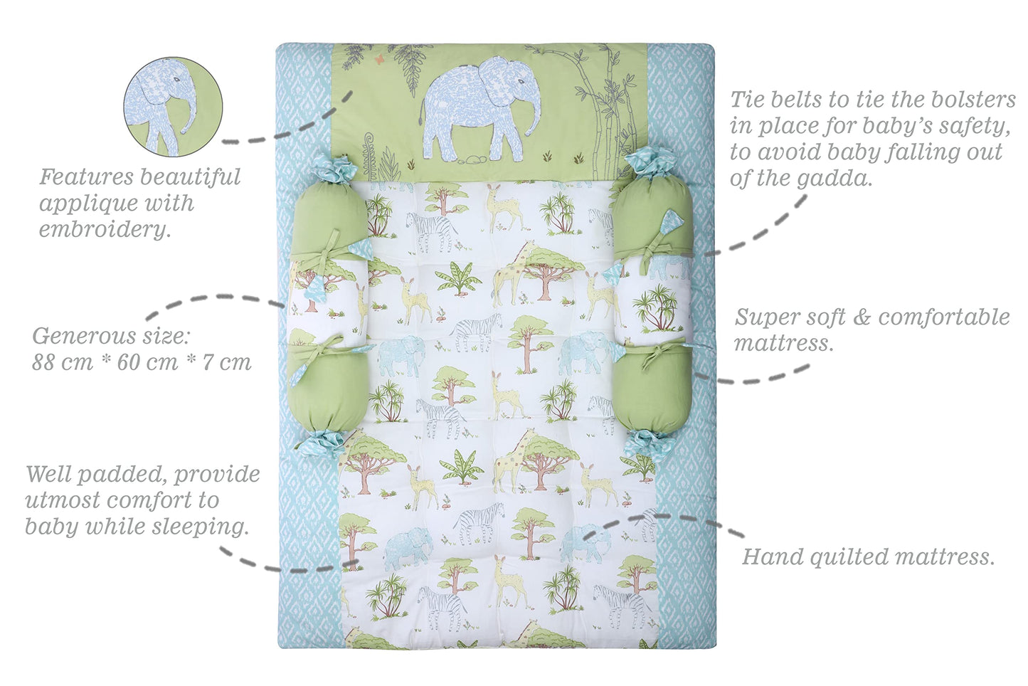 Cotton Bedding Set (3 Pieces, 0-2 Years, 88 Cm X 60 Cm, Savanna, Green, Single Size)